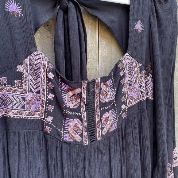 Free People Rhiannon Embroidered Babydoll Dress Black Purple Size XS New - Picture 3 of 12